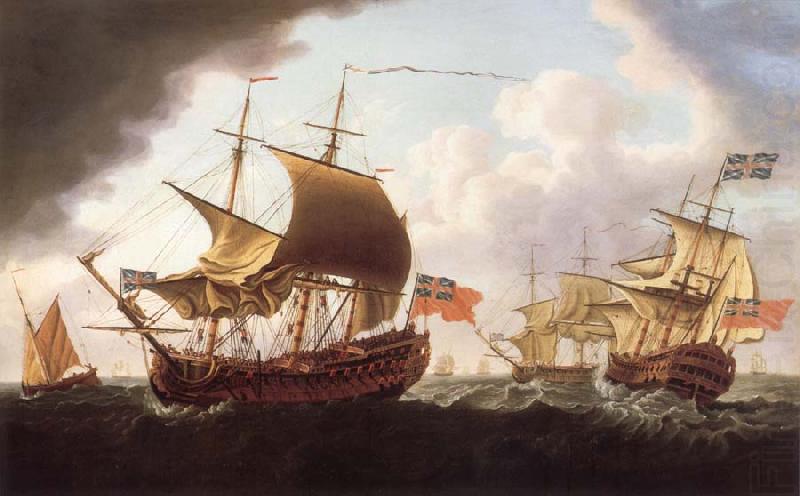 Men-o-war sailing in choppy waters, Francis Swaine